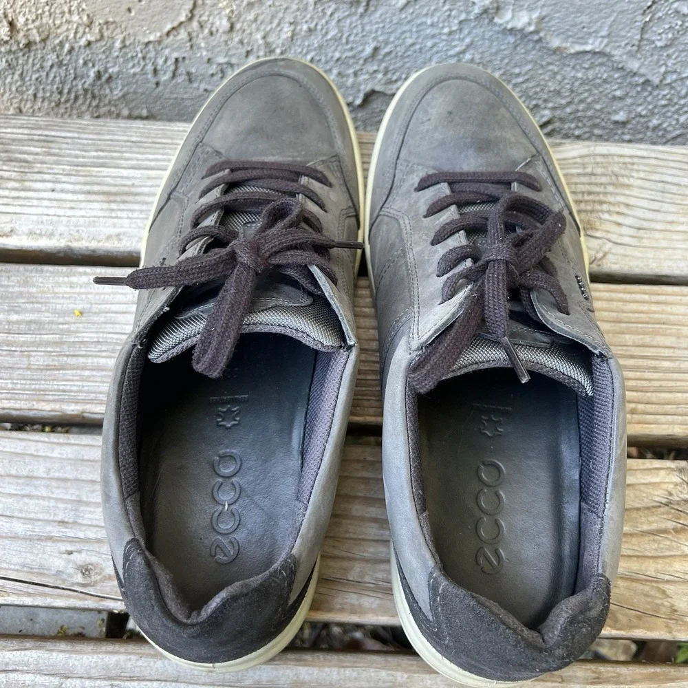 Ecco Shoes Men Size 12 Jack Gray Leather Lace Up Low Top Casual Comfort Sneakers